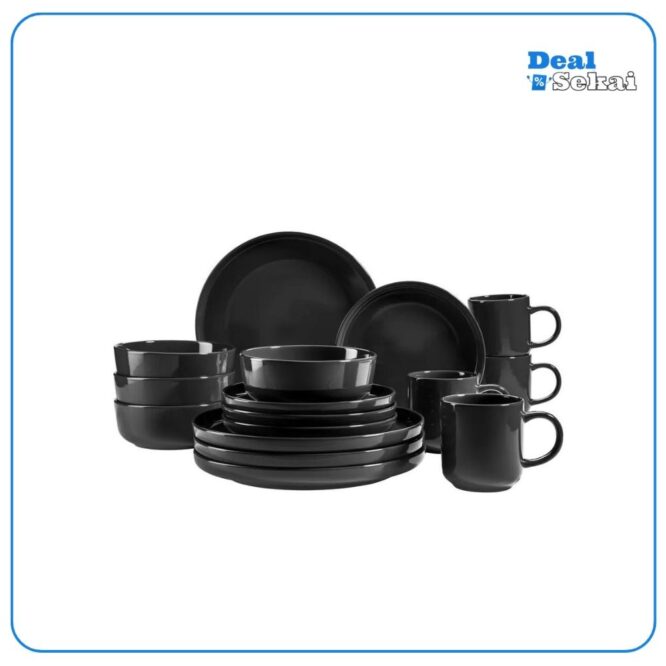 Mäser 931961 Kombiservice Alenia für 4 Personen, Steinzeug, schwarz (1 Set, 16-teilig)
